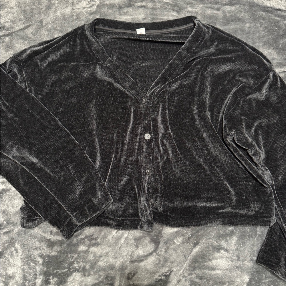 Old Navy Black Velvet Cropped Cardigan and Wide Leg Pant Set